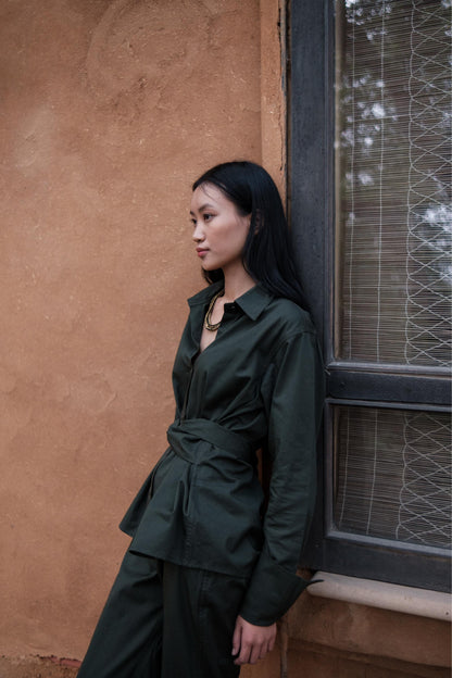 Nara Front knot Shirt Forest Green