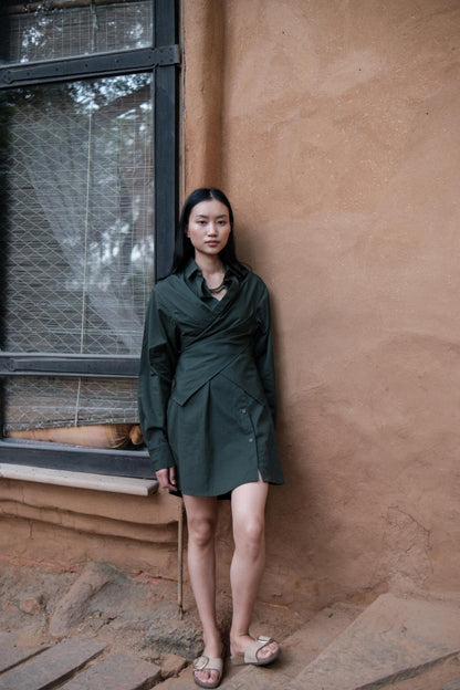 Seattle Wrap Shirt Dress Forest Green