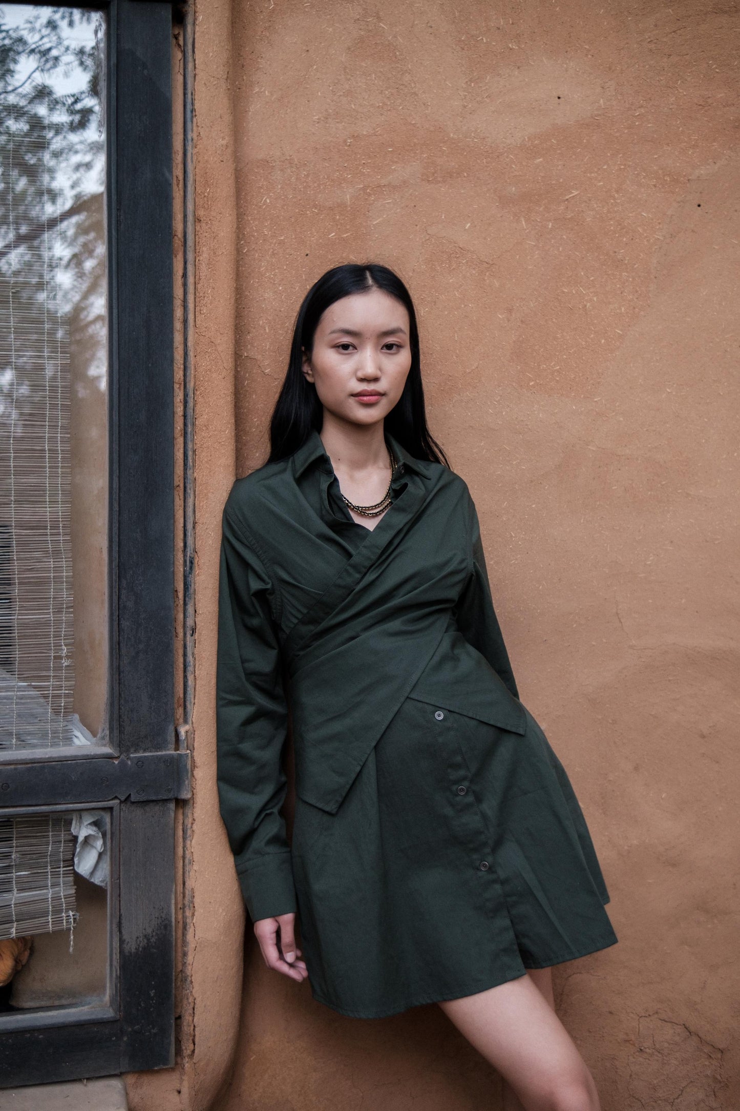 Seattle Wrap Shirt Dress Forest Green