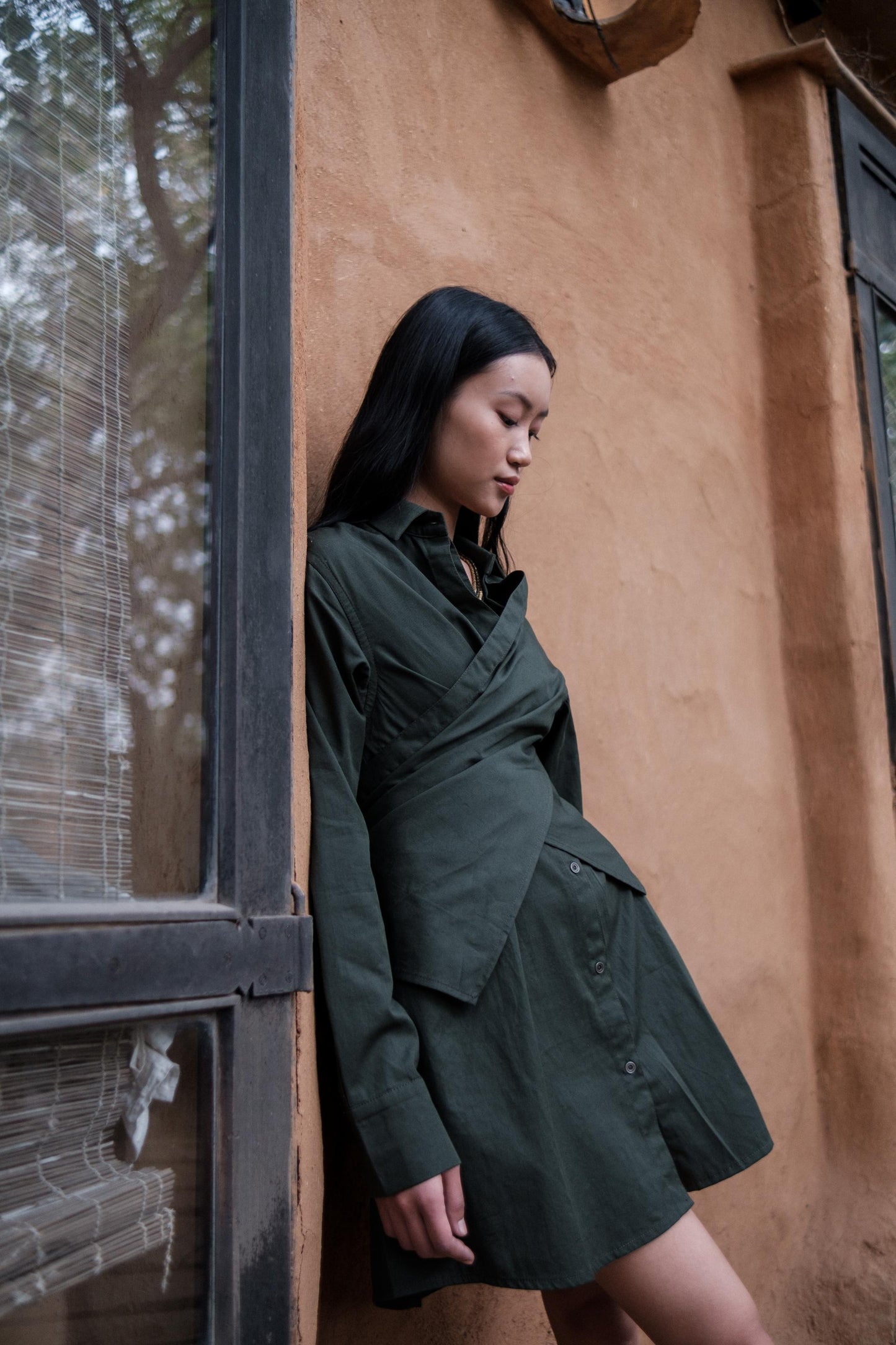 Seattle Wrap Shirt Dress Forest Green