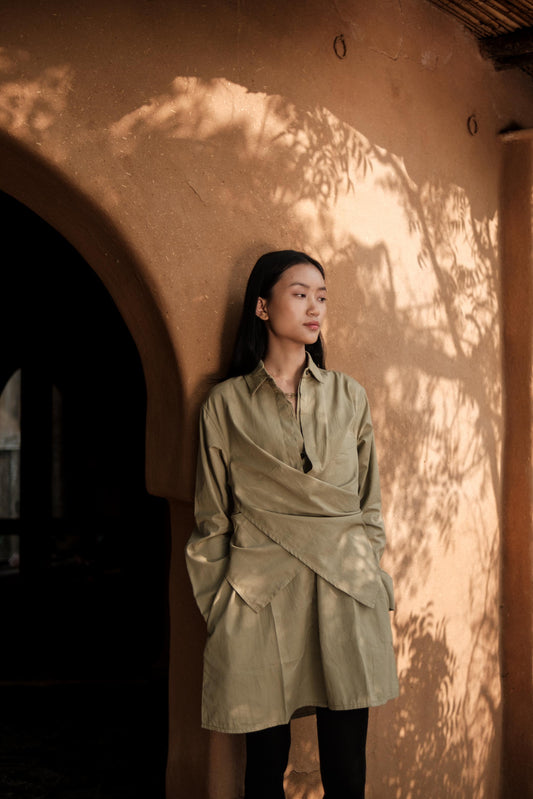 Seattle Wrap Shirt Dress Khaki