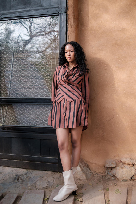 Seattle Wrap Shirt Dress Copper Stripes