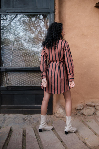 Seattle Wrap Shirt Dress Copper Stripes