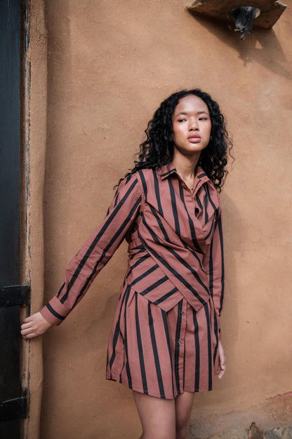 Seattle Wrap Shirt Dress Copper Stripes