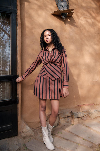 Seattle Wrap Shirt Dress Copper Stripes