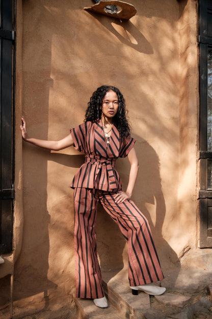 Berlin Shawl Collar Top Copper Stripes