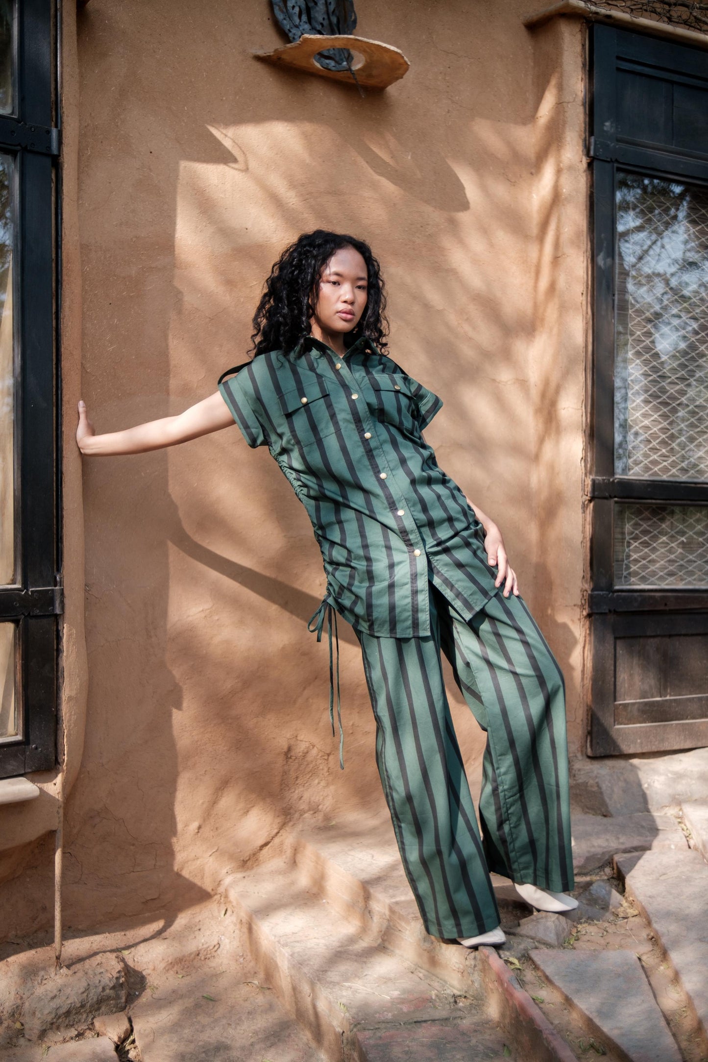 Friday Flared Pants Green Stripes