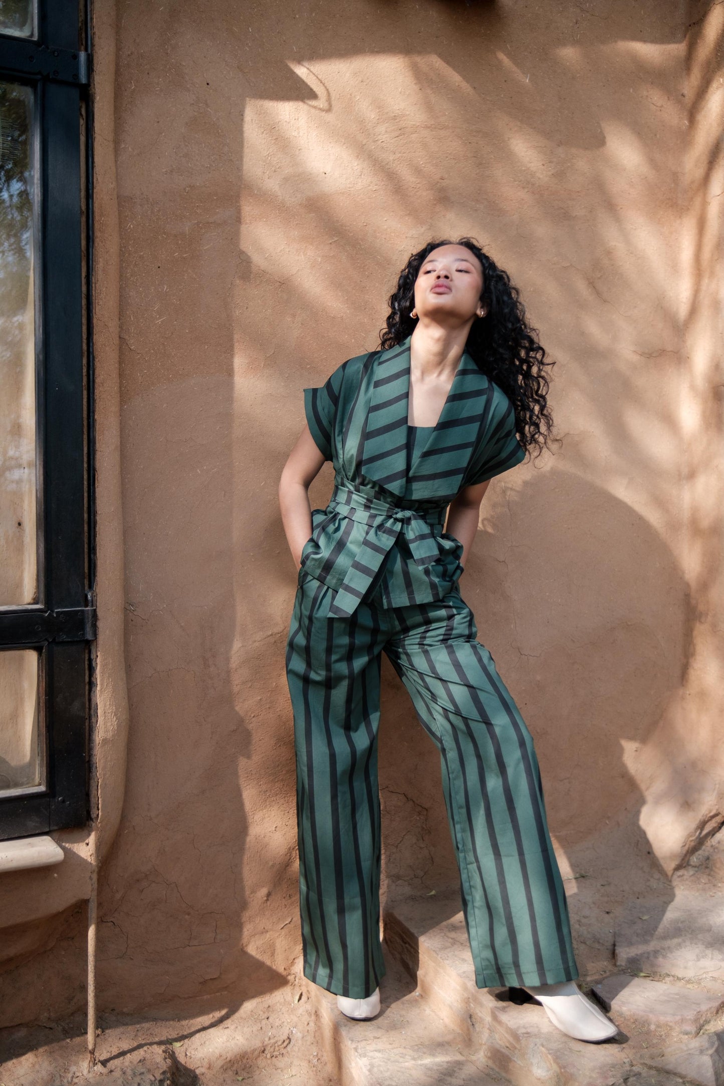 Friday Flared Pants Green Stripes