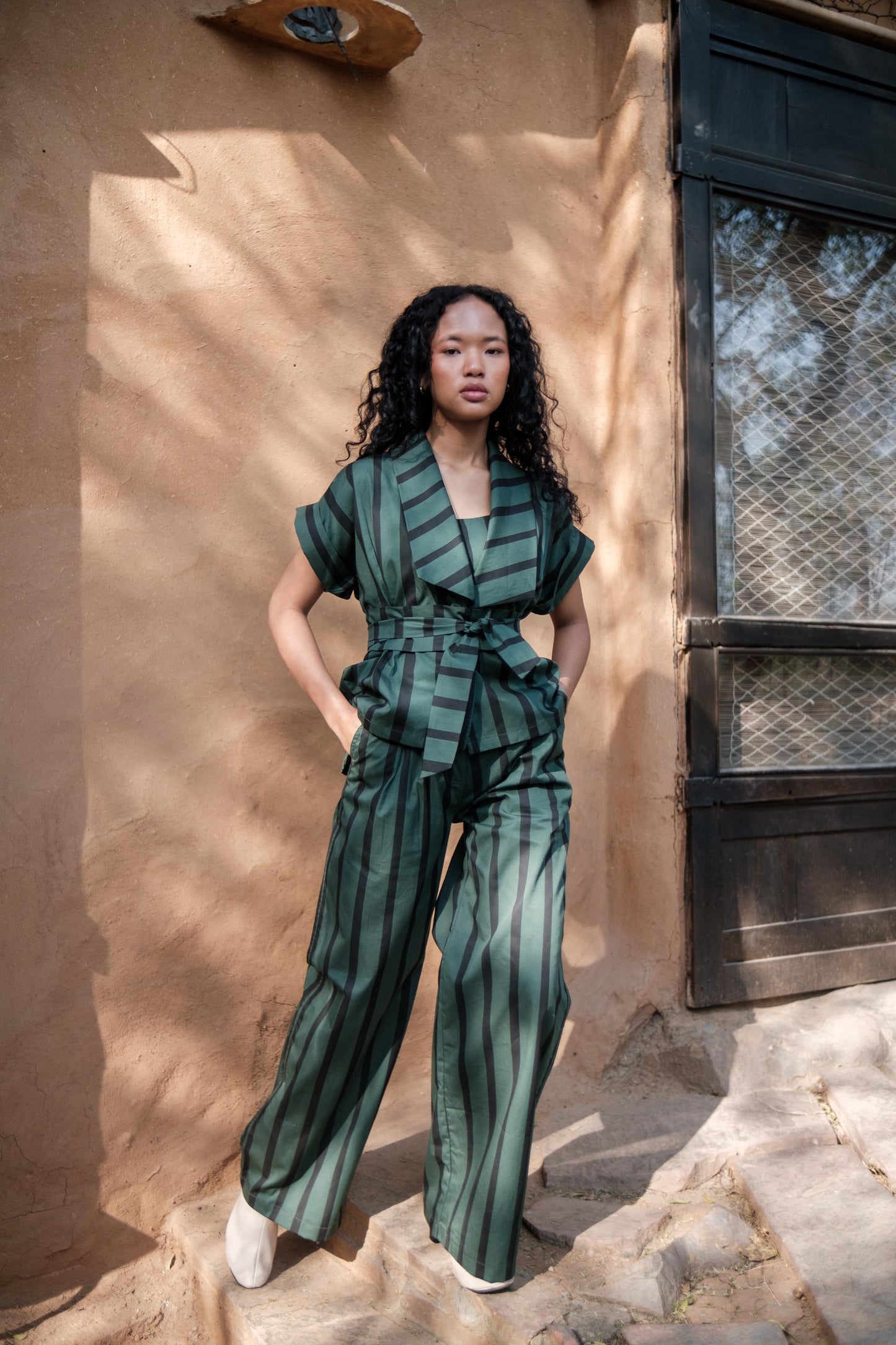 Friday Flared Pants Green Stripes