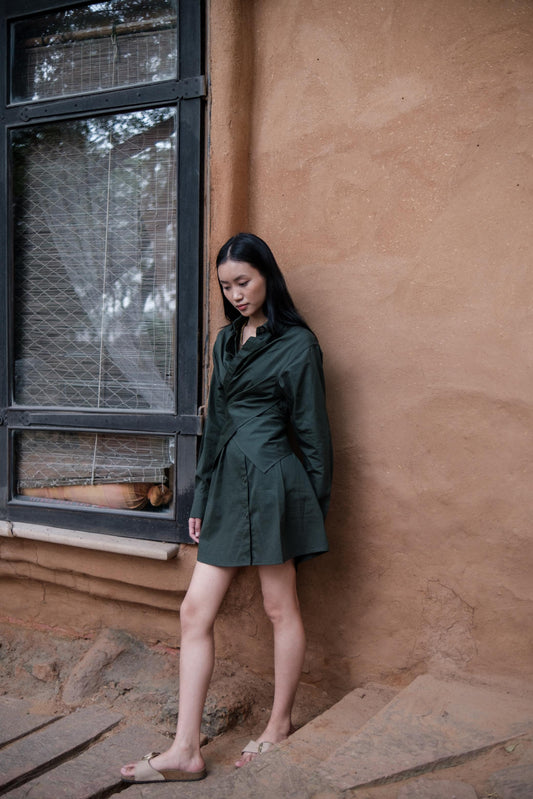 Seattle Wrap Shirt Dress Forest Green