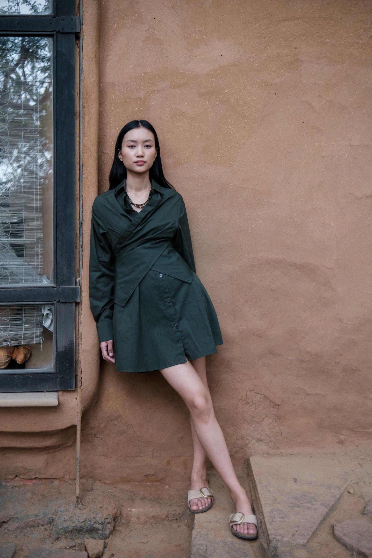 Seattle Wrap Shirt Dress Forest Green