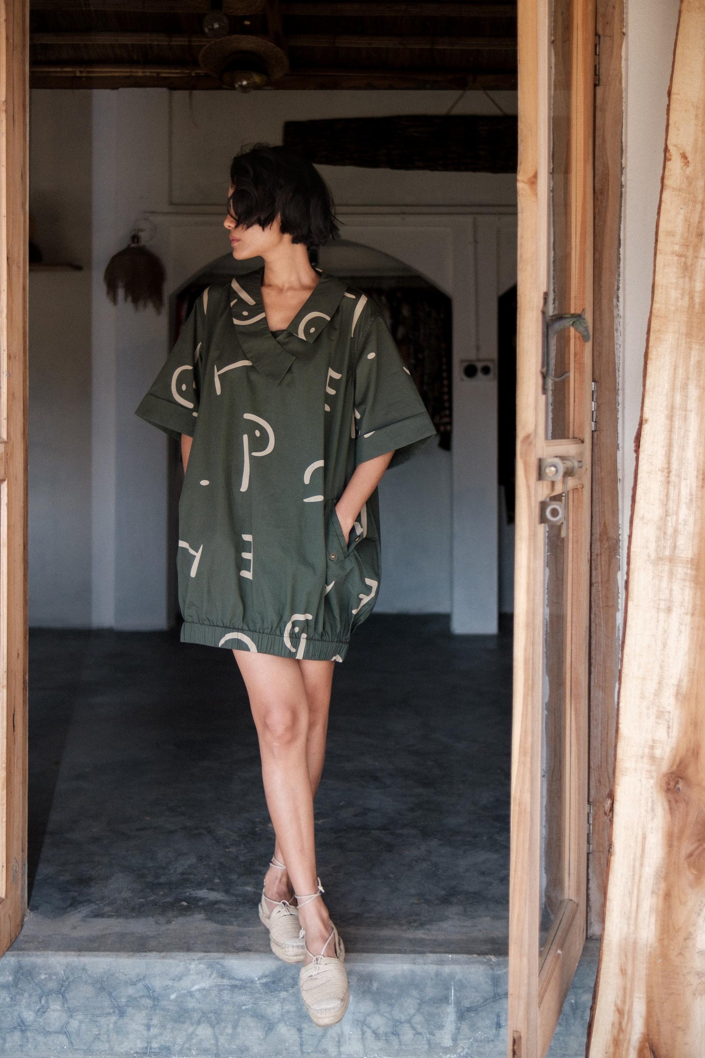 Sydney Shift Dress Green Line Printed