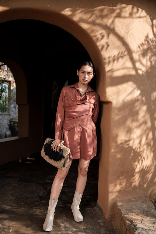 Seattle Wrap Shirt Dress Copper