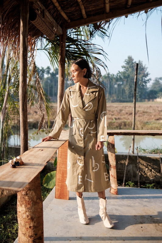 Copenhagen Trench Khaki Line Printed