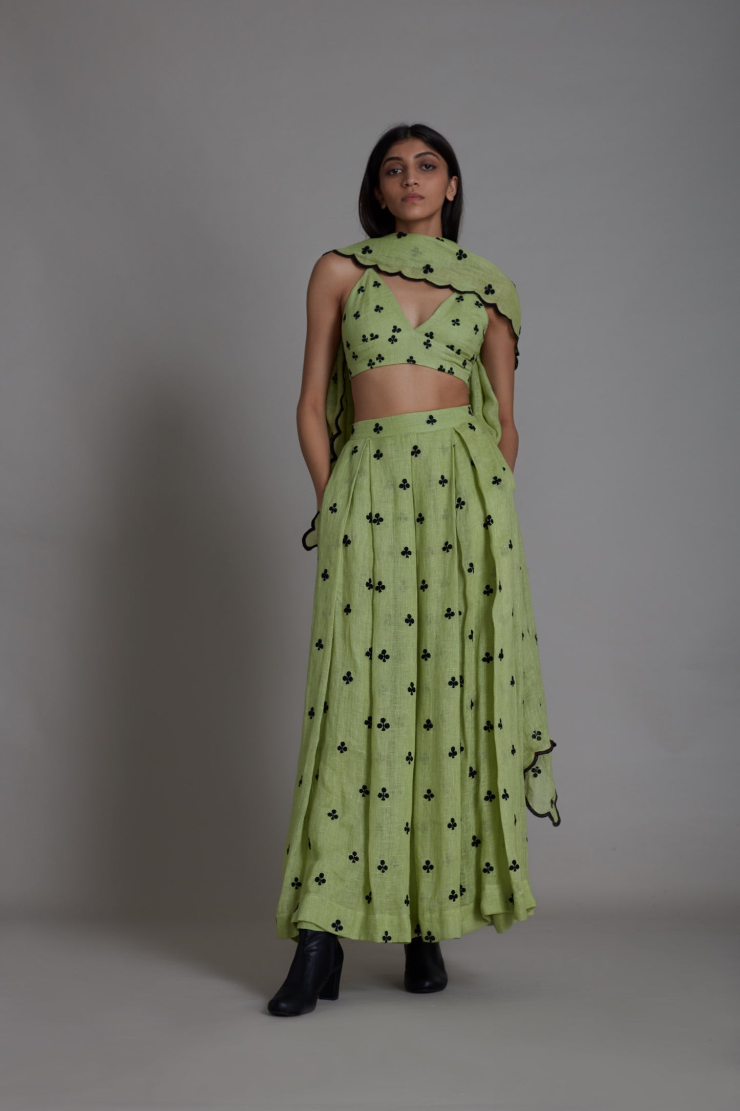 Club Counter Lehenga Set-Green (3 PCS)