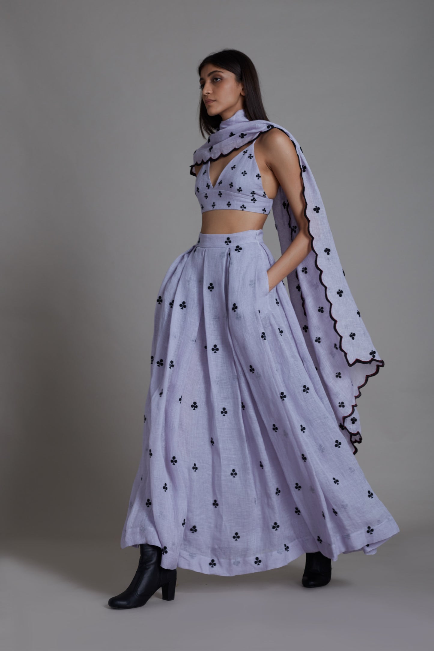 Club Lehenga Set-Lavender