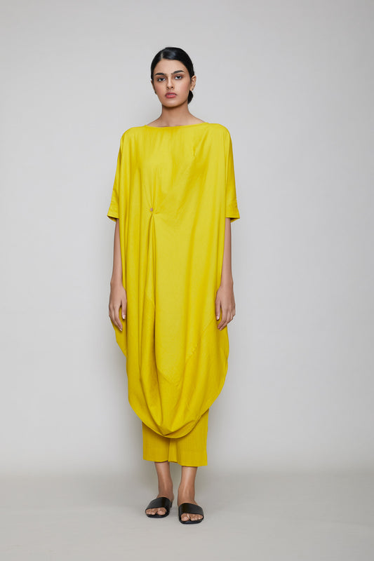 Mati Cowl Button Tunic - Yellow