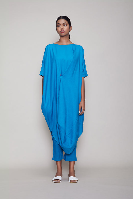 Mati Cowl Button Tunic Set - Blue