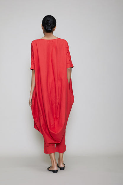 Mati Cowl Button Tunic Set - Red