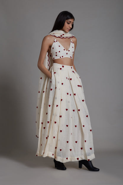 Heart Lehenga Set-Oatmeal