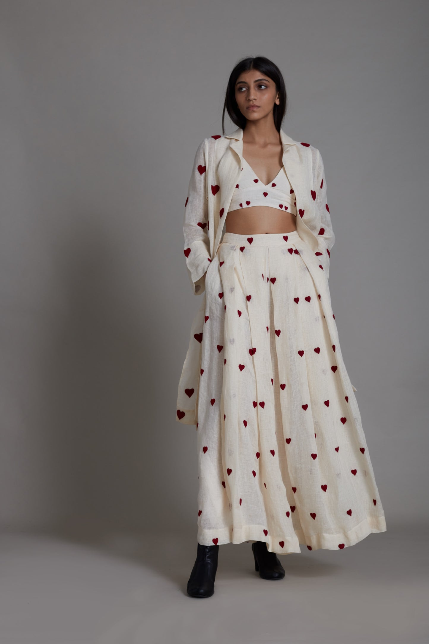 Heart Lehenga Set-Oatmeal