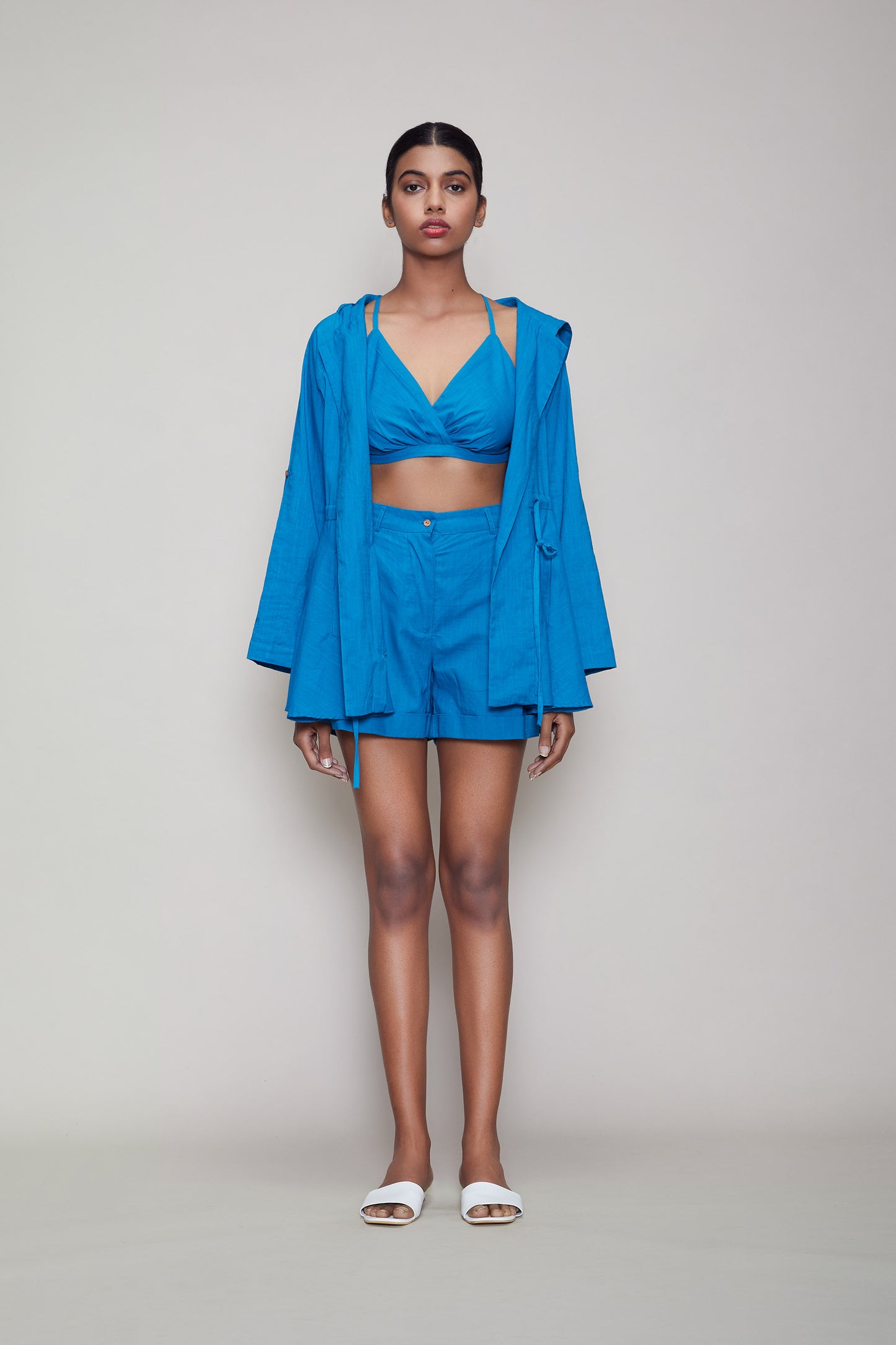 Mati Hooded Jacket & Shorts 3 PCS Set - Blue