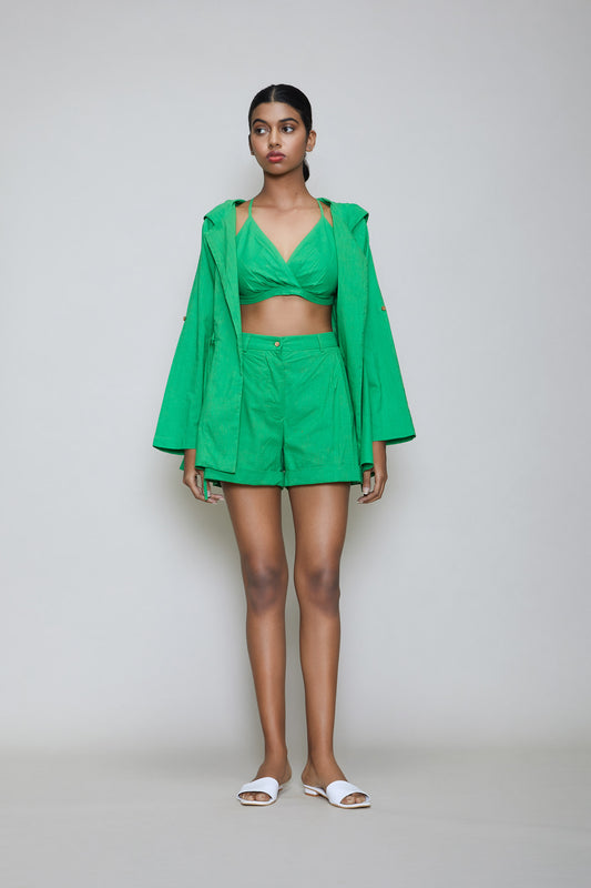 Mati Hooded Jacket & Shorts 3 PCS Set - Green
