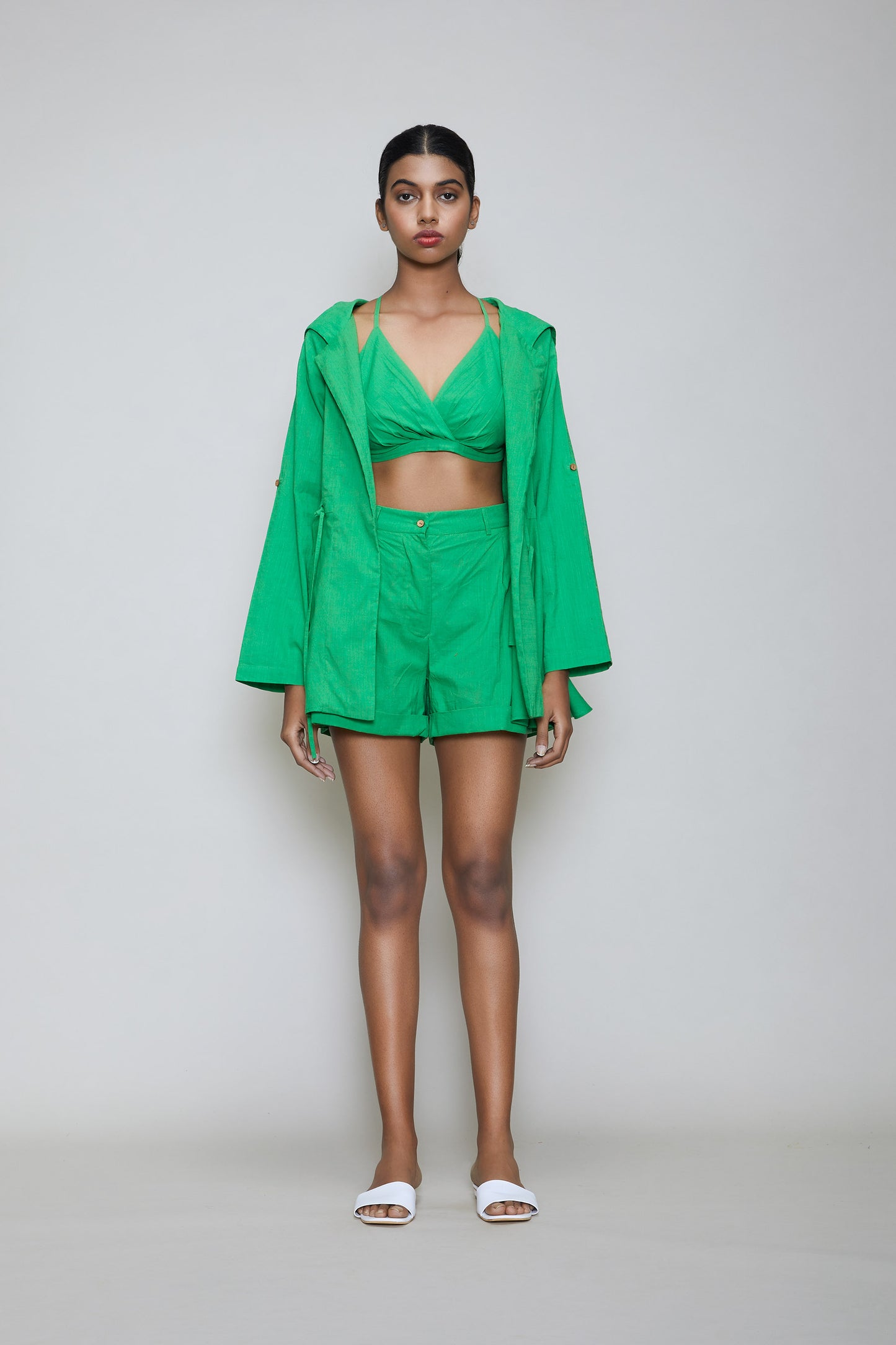 Mati Hooded Jacket & Shorts 3 PCS Set - Green