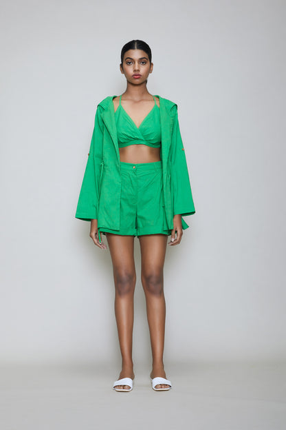 Mati Hooded Jacket & Shorts 3 PCS Set - Green