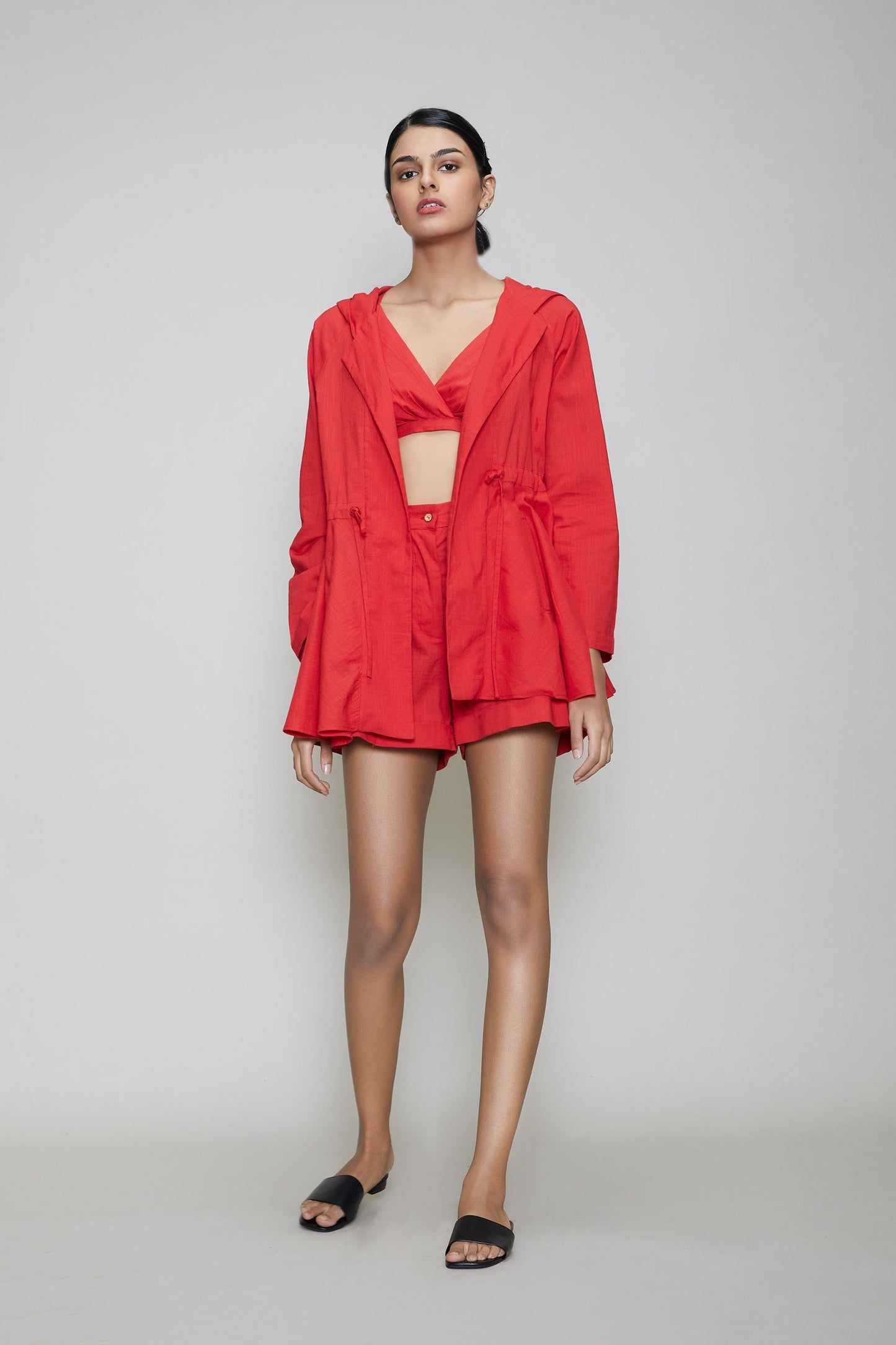 Mati Hooded Jacket & Shorts 3 PCS Set - Red