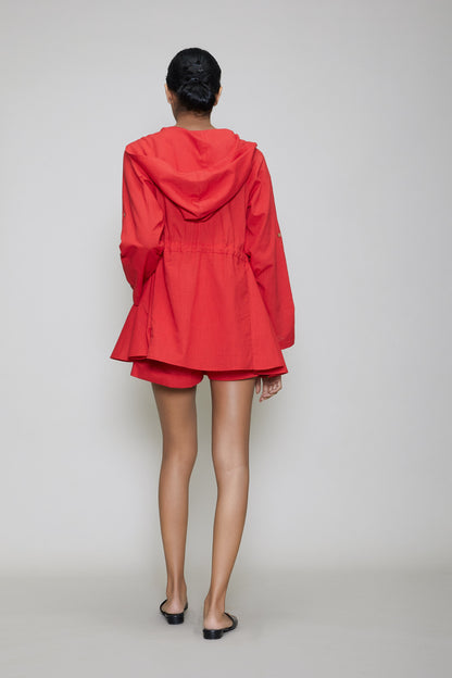 Mati Hooded Jacket & Shorts 3 PCS Set - Red