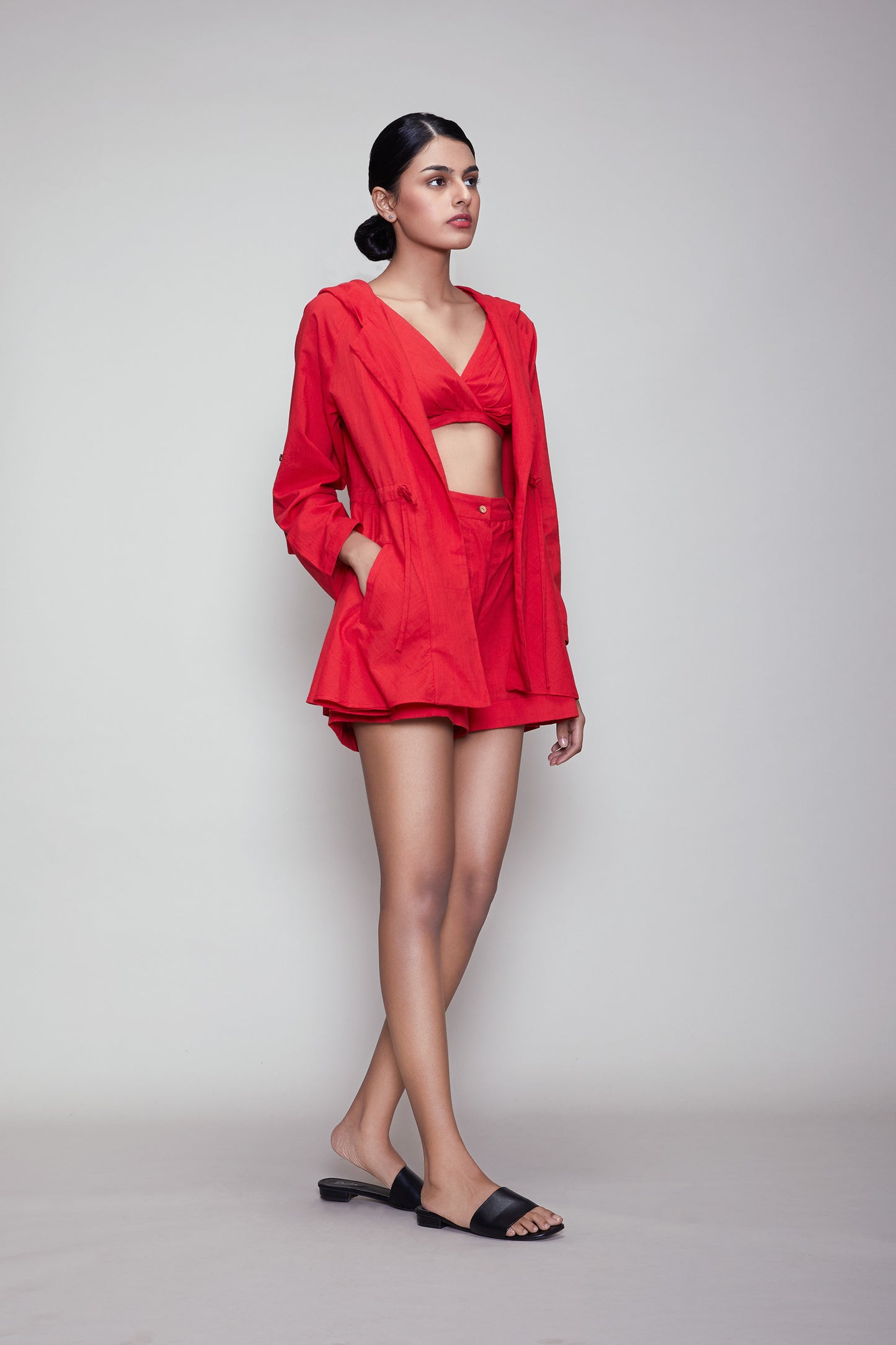 Mati Hooded Jacket & Shorts 3 PCS Set - Red
