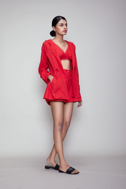 Mati Hooded Jacket & Shorts 3 PCS Set - Red