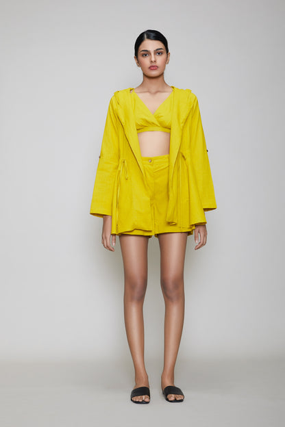 Mati Hooded Jacket & Shorts 3 PCS Set - Yellow