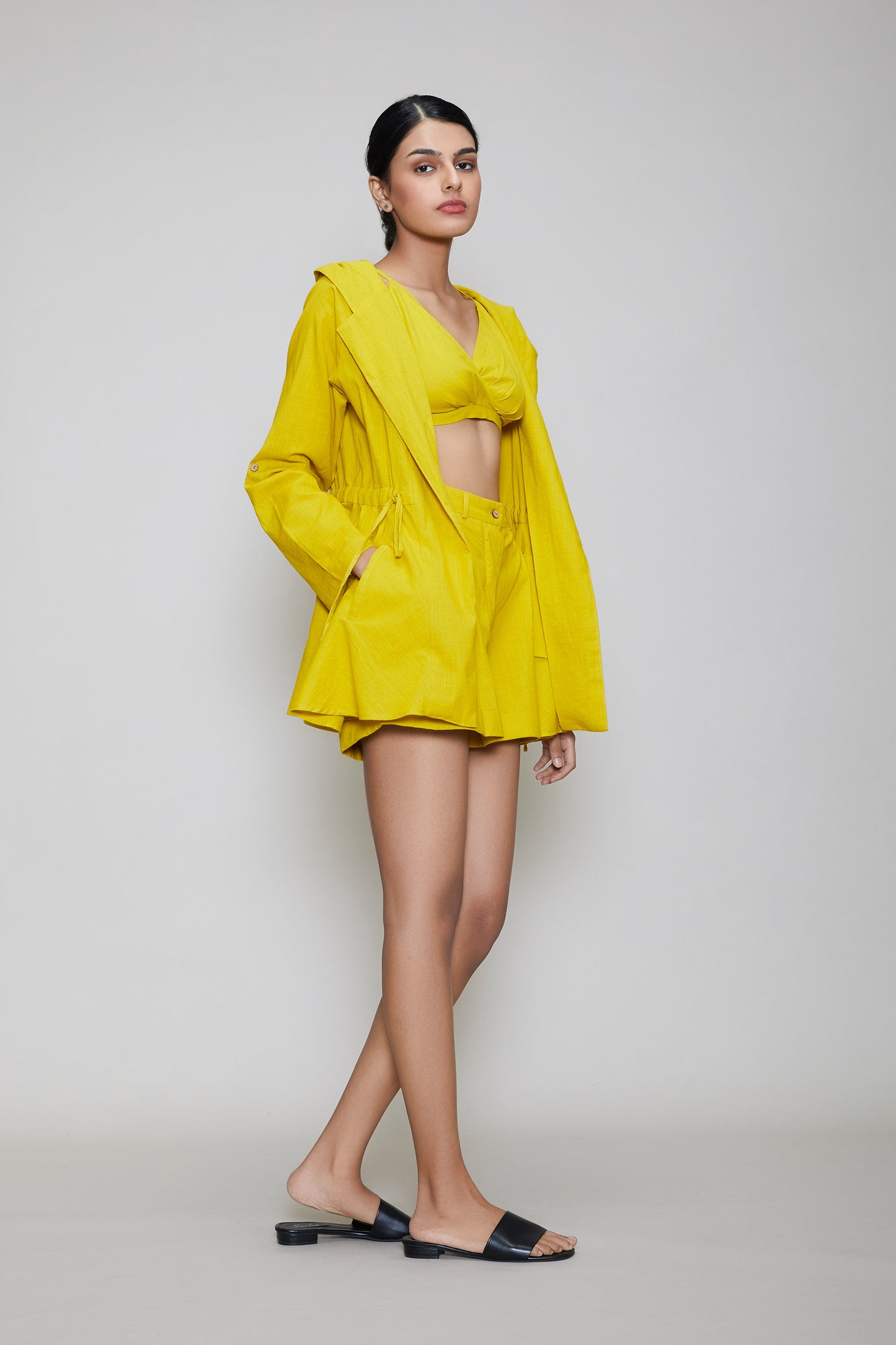 Mati Hooded Jacket & Shorts 3 PCS Set - Yellow