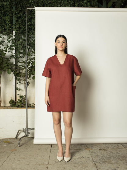 Plunge-Neck Shift Dress