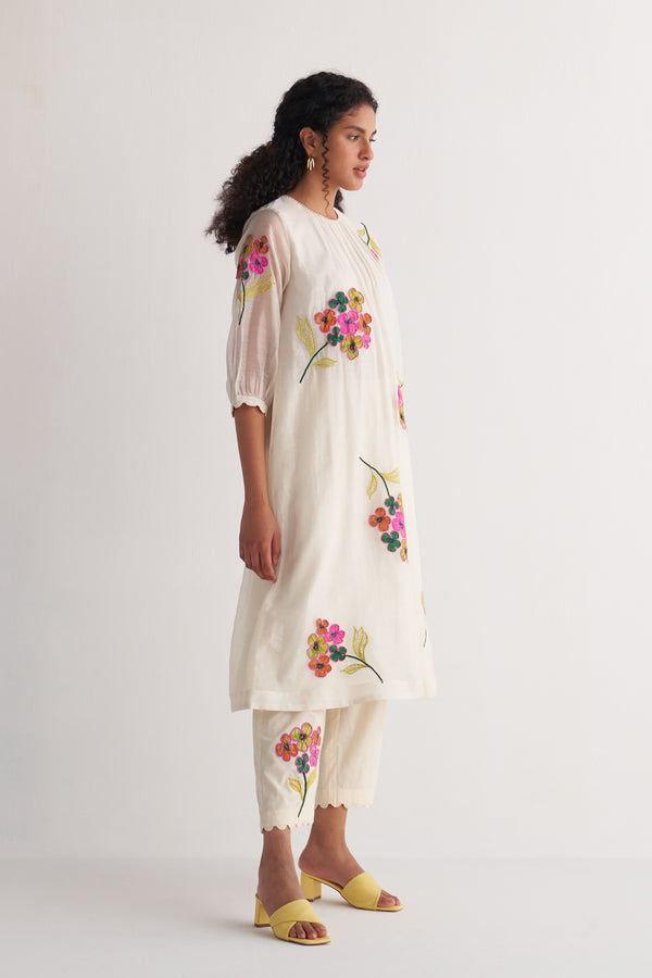 Ivory Floral Bunch Dress with Pants