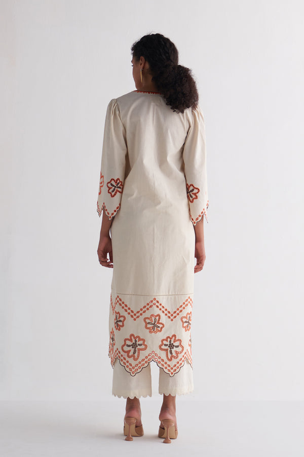 Off-White Colossal Cutwork Dress with Pants