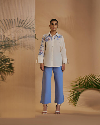 Ivory Blue Flora Shirt