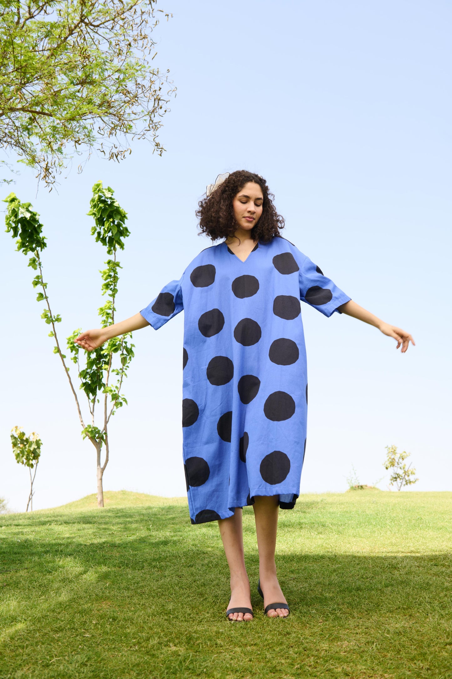 Marie Dress (Small Polka Blue)