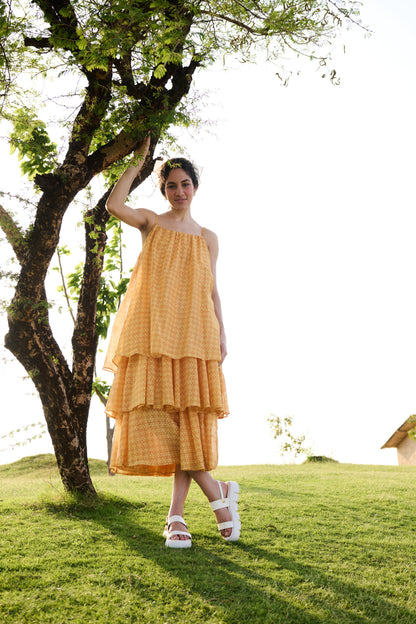 Princess Dress (Yellow Block Print)