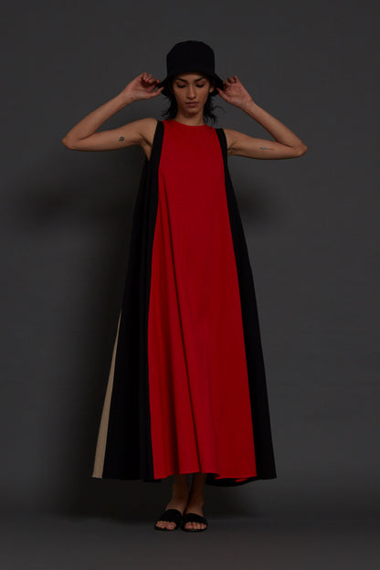 Red Colour Block Dress