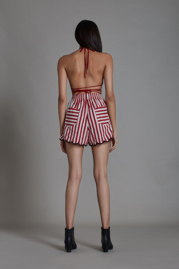 Red Stripe Scallop Shorts