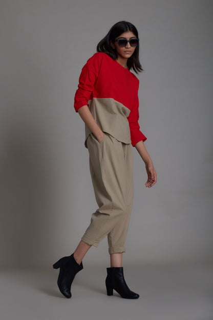 Red & Beige Rekin Top