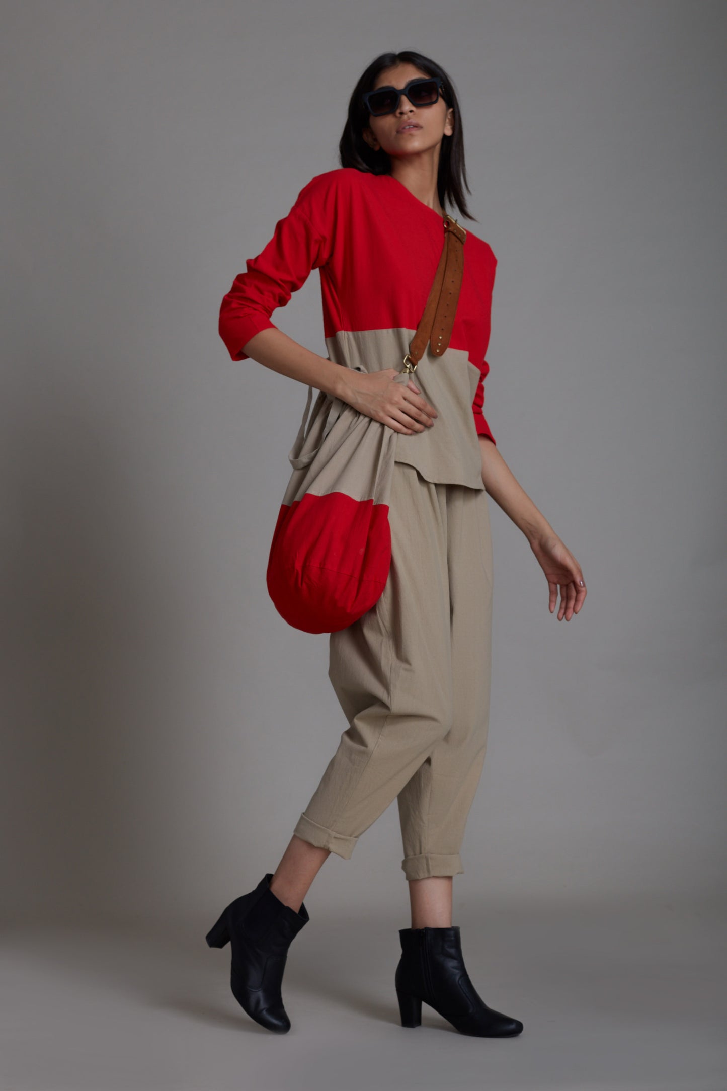 Red & Beige Rekin Top