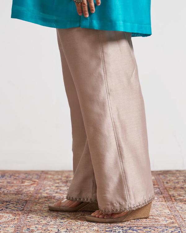 Grey Silk Chanderi Pants with Handwork