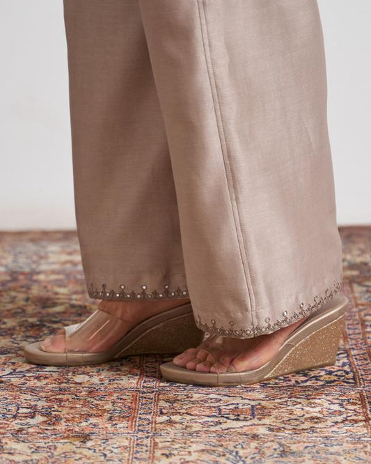 Grey Silk Chanderi Pants with Handwork