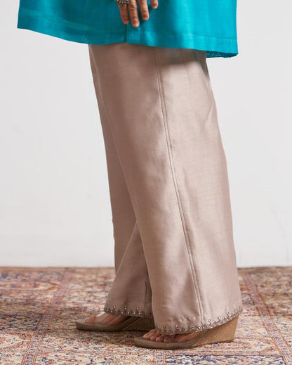 Grey Silk Chanderi Pants with Handwork