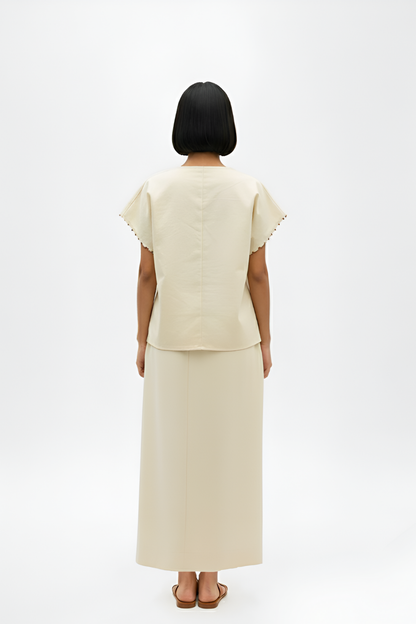 Ivory-Asparagus Green Skirt Set