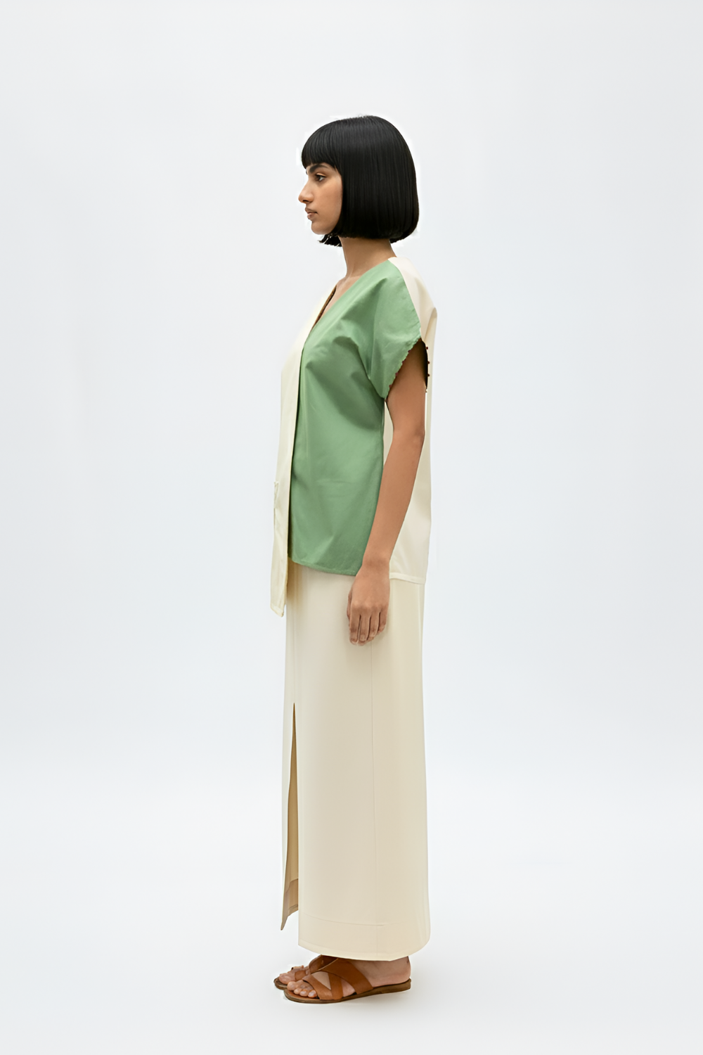 Ivory-Asparagus Green Skirt Set